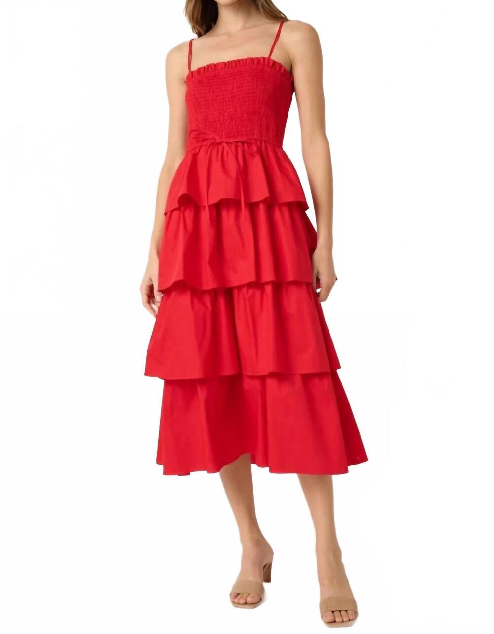 NEW MITTOSHOP scarlett ruffle midi dress in red